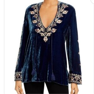 Johnny Was Emi Velvet Embroidered Hoodie Tunic Silk Blend  Size Medium